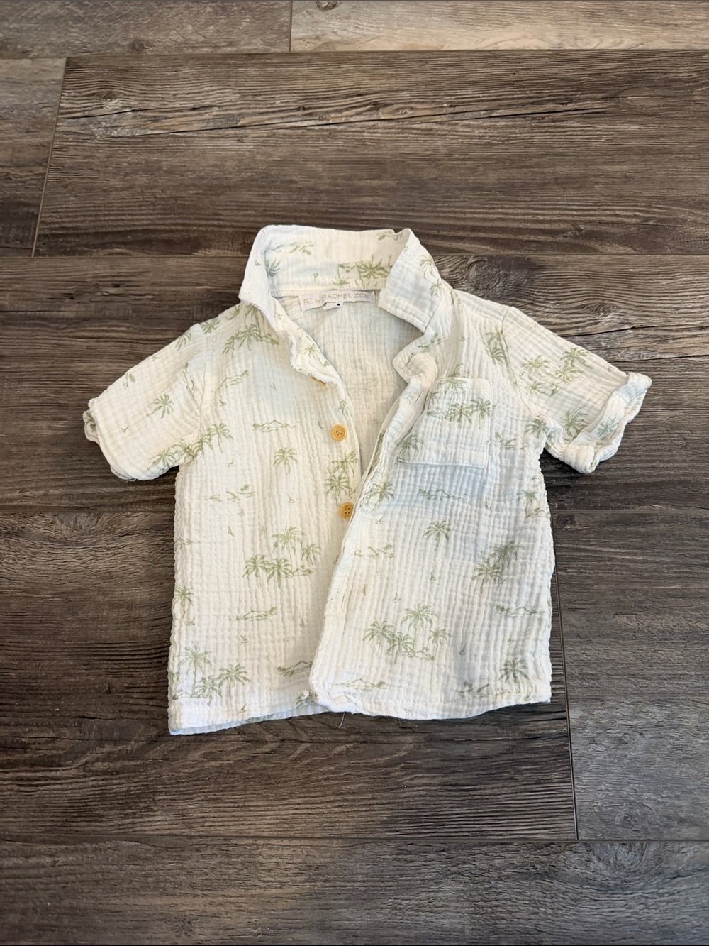 Rachel Zoe Cream Short-Sleeve Button Shirt with Green Palm Print